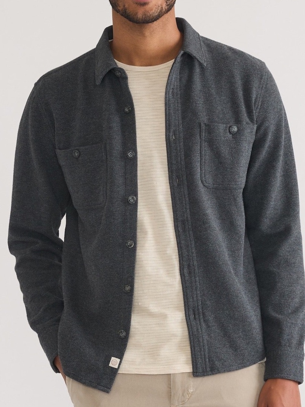 Marine Layer Pacifica Stretch Twill Overshirt Small Dark Heather Gray